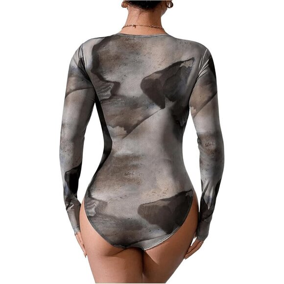 Long Sleeve Bodysuit Grey Sexy Fit Comfy Lightweight Layering Top Fall Winter - Picture 2 of 5